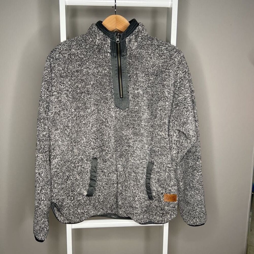 Royce Jacket Womens Medium Gray Fleece Marled Waist Length Quarter Zip Faux Fur